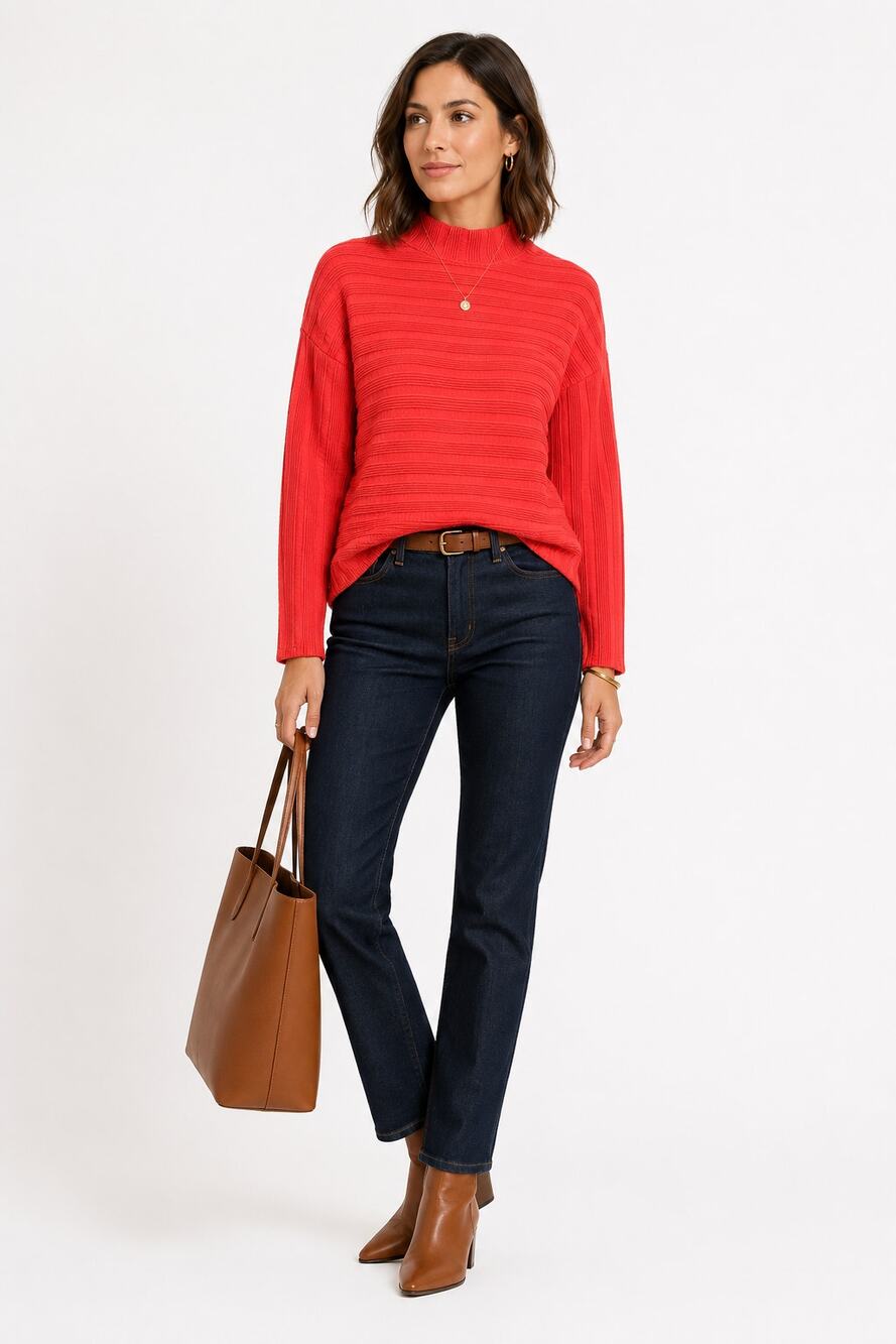 Anthropologie Maeve Orange Ribbed Textured Mock Neck Sweater Womens Small